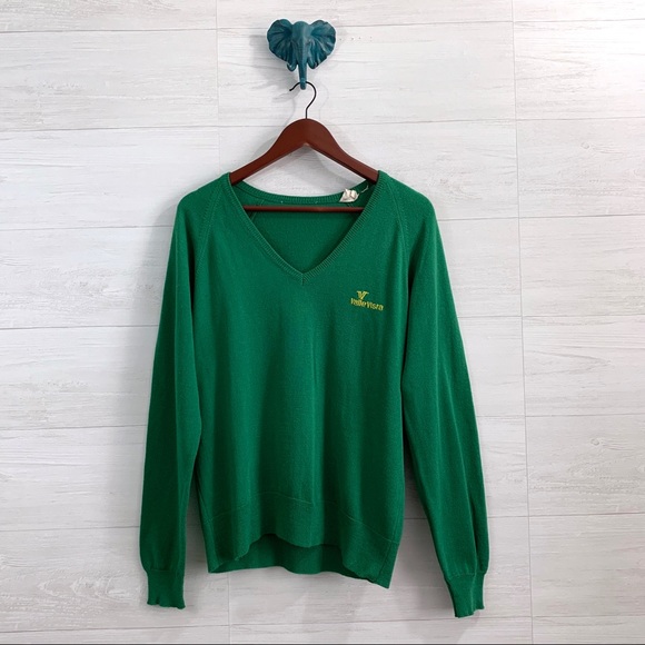 Vintage Sweaters - VTG Kelly Green Valle Vista V Neck Sweater